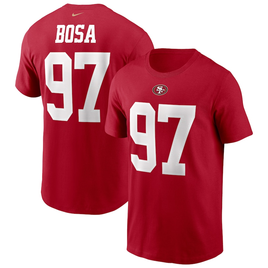 San Francisco 49ers Nick Bosa Football Scarlet Name & Number T-Shirt - Man
