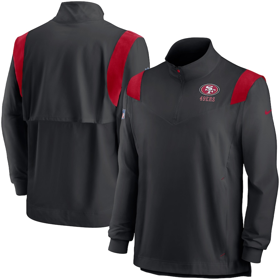 San Francisco 49ers Football Black Sideline Coach Chevron Lockup Quarter-Zip Long Sleeve Top - Man San Francisco 49ers Football Black Sideline Coach Chevron Lockup Quarter-Zip Long Sleeve Top - Man