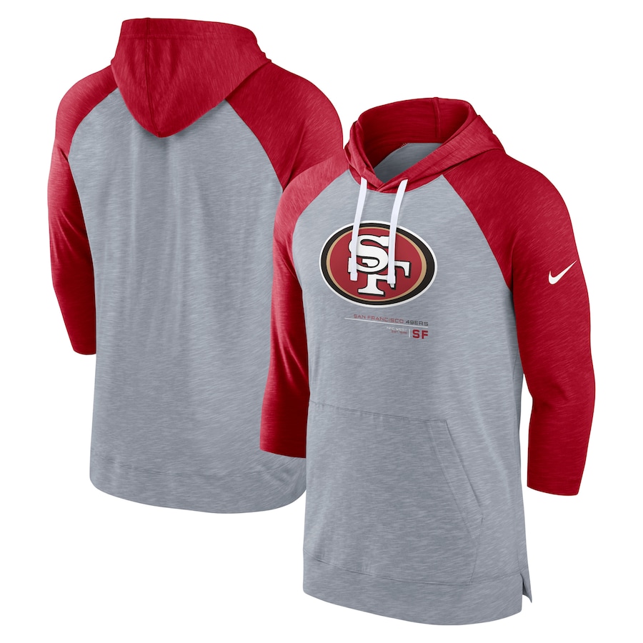 San Francisco 49ers Football Heather Gray/Heather Scarlet Raglan 3/4-Sleeve Pullover Hoodie - Man San Francisco 49ers Football Heather Gray/Heather Scarlet Raglan 3/4-Sleeve Pullover Hoodie - Man