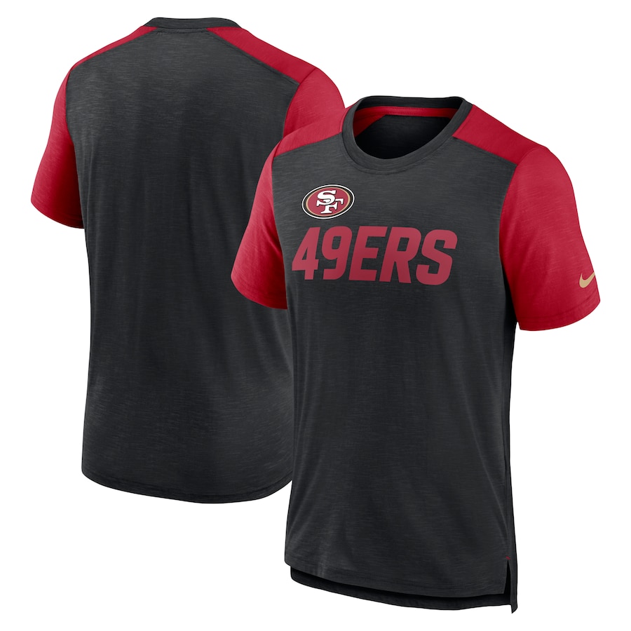 San Francisco 49ers Football Heathered Black Color Block Team Name T-Shirt - Man San Francisco 49ers Football Heathered Black Color Block Team Name T-Shirt - Man