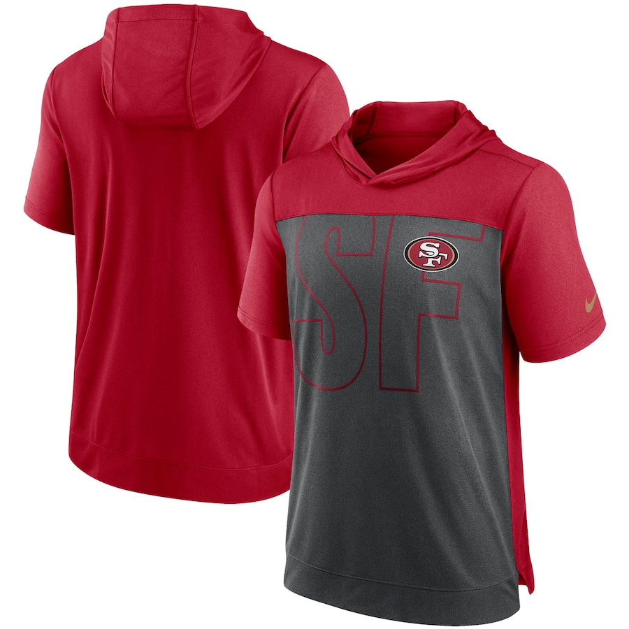 San Francisco 49ers Football Heathered Charcoal/Scarlet Performance Hoodie T-Shirt - Man San Francisco 49ers Football Heathered Charcoal/Scarlet Performance Hoodie T-Shirt - Man