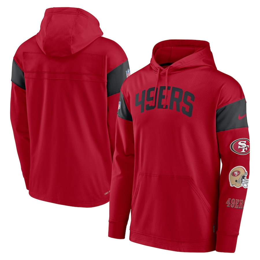San Francisco 49ers Football Scarlet/Black Sideline Athletic Arch Jersey Performance Pullover Hoodie - Man
