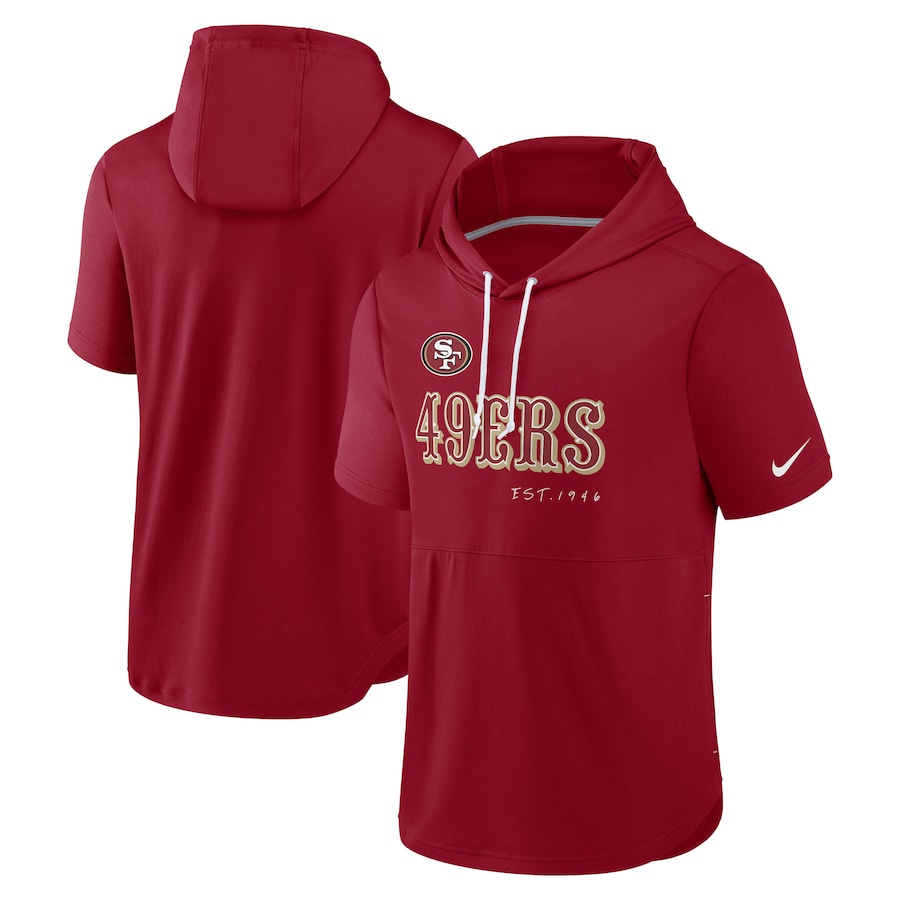 San Francisco 49ers Football Scarlet Short Sleeve Pullover Hoodie - Man San Francisco 49ers Football Scarlet Short Sleeve Pullover Hoodie - Man