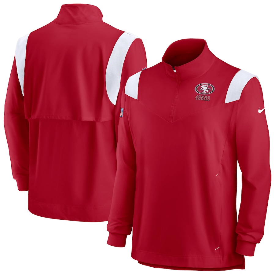 San Francisco 49ers Football Scarlet Sideline Coaches Chevron Lockup Quarter-Zip Top - Man San Francisco 49ers Football Scarlet Sideline Coaches Chevron Lockup Quarter-Zip Top - Man