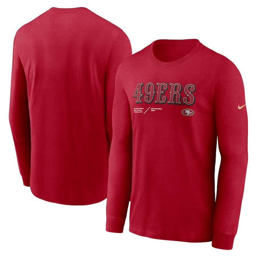 San Francisco 49ers Football Scarlet Sideline Infograph Lock Up Performance Long Sleeve T-Shirt - Man San Francisco 49ers Football Scarlet Sideline Infograph Lock Up Performance Long Sleeve T-Shirt - Man