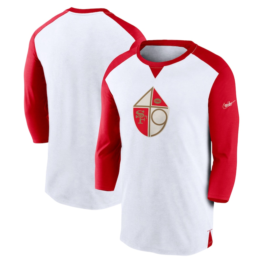 San Francisco 49ers Football White/Scarlet Rewind 3/4-Sleeve T-Shirt - Man San Francisco 49ers Football White/Scarlet Rewind 3/4-Sleeve T-Shirt - Man
