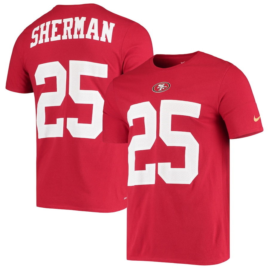 San Francisco 49ers Richard Sherman Football Scarlet Name & Number Performance T-Shirt - Man San Francisco 49ers Richard Sherman Football Scarlet Name & Number Performance T-Shirt - Man