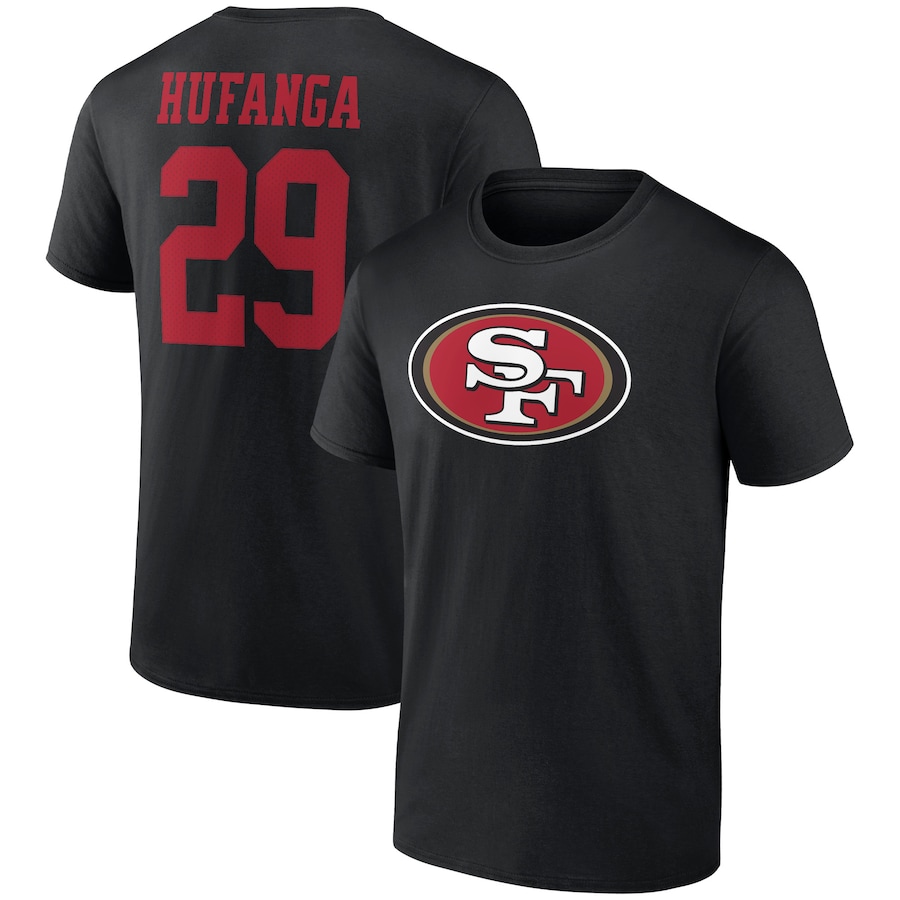 San Francisco 49ers Talanoa Hufanga Black Player Icon Name & Number T-Shirt - Man