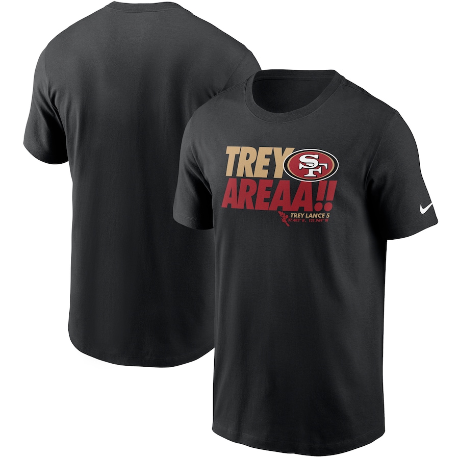 San Francisco 49ers Trey Lance Football Black Player Graphic T-Shirt - Man San Francisco 49ers Trey Lance Football Black Player Graphic T-Shirt - Man