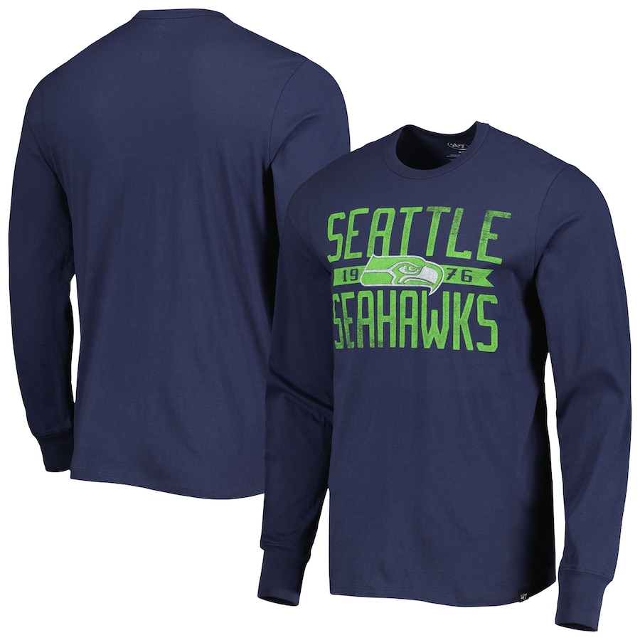 Seattle Seahawks '47 College Navy Brand Wide Out Franklin Long Sleeve T-Shirt - Man