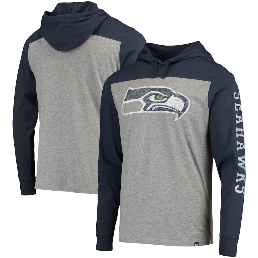 Seattle Seahawks '47 Heathered Gray/Blue Franklin Wooster Long Sleeve Hoodie T-Shirt - Man