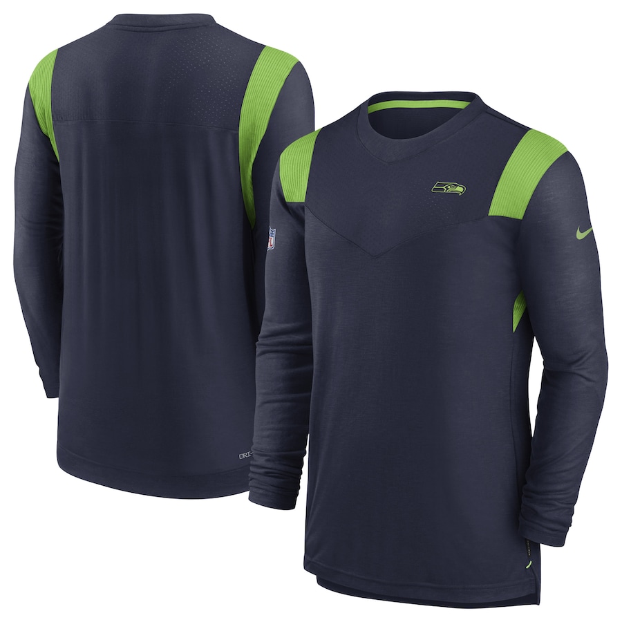 Seattle Seahawks College Football Navy Sideline Tonal Logo Performance Player Long Sleeve T-Shirt - Man
