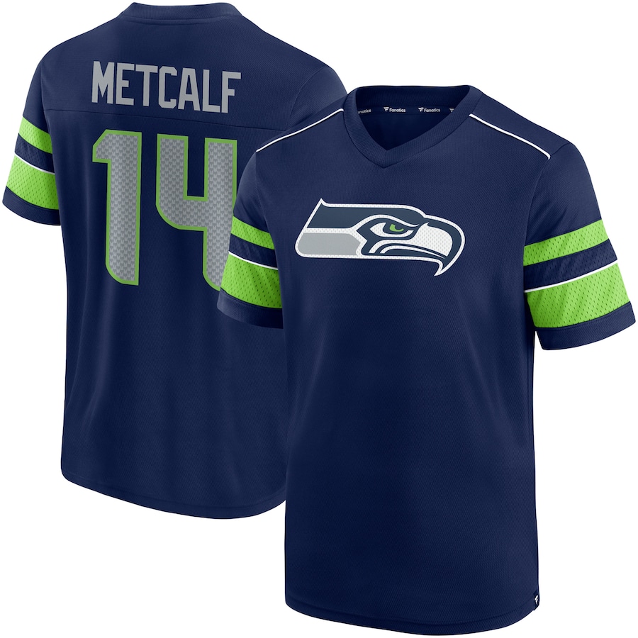 Seattle Seahawks DK Metcalf College Navy Hashmark Name & Number V-Neck T-Shirt - Man Seattle Seahawks DK Metcalf College Navy Hashmark Name & Number V-Neck T-Shirt - Man
