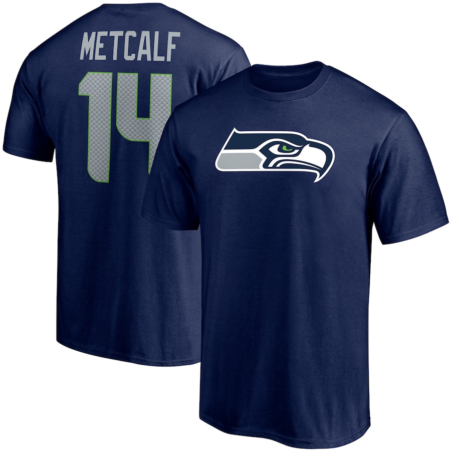 Seattle Seahawks DK Metcalf College Navy Player Icon Name & Number T-Shirt - Man