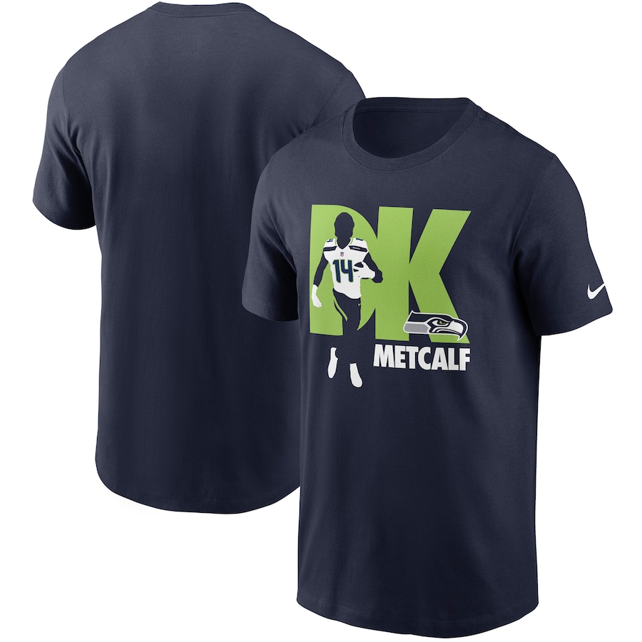Seattle Seahawks DK Metcalf Football College Navy Player Graphic T-Shirt - Man Seattle Seahawks DK Metcalf Football College Navy Player Graphic T-Shirt - Man