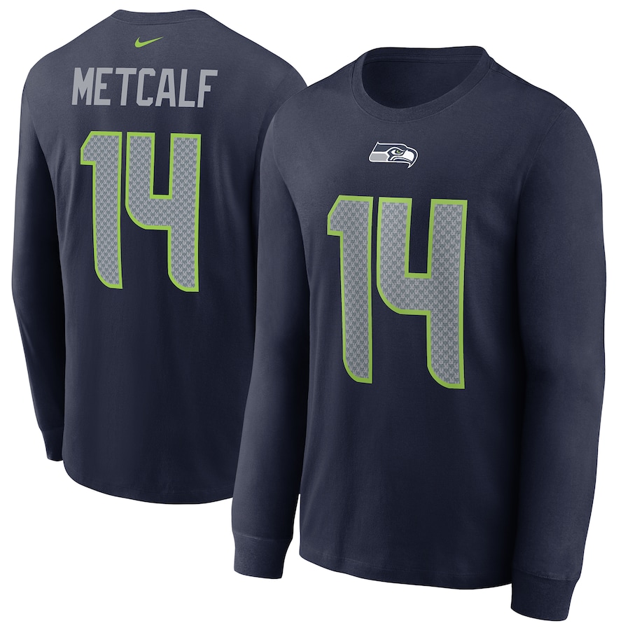 Seattle Seahawks DK Metcalf Football Navy Player Name & Number Long Sleeve T-Shirt - Man Seattle Seahawks DK Metcalf Football Navy Player Name & Number Long Sleeve T-Shirt - Man