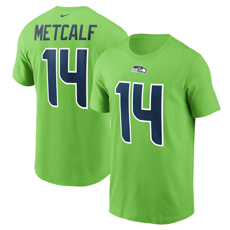 Seattle Seahawks DK Metcalf Football Neon Green Name & Number T-Shirt - Man Seattle Seahawks DK Metcalf Football Neon Green Name & Number T-Shirt - Man