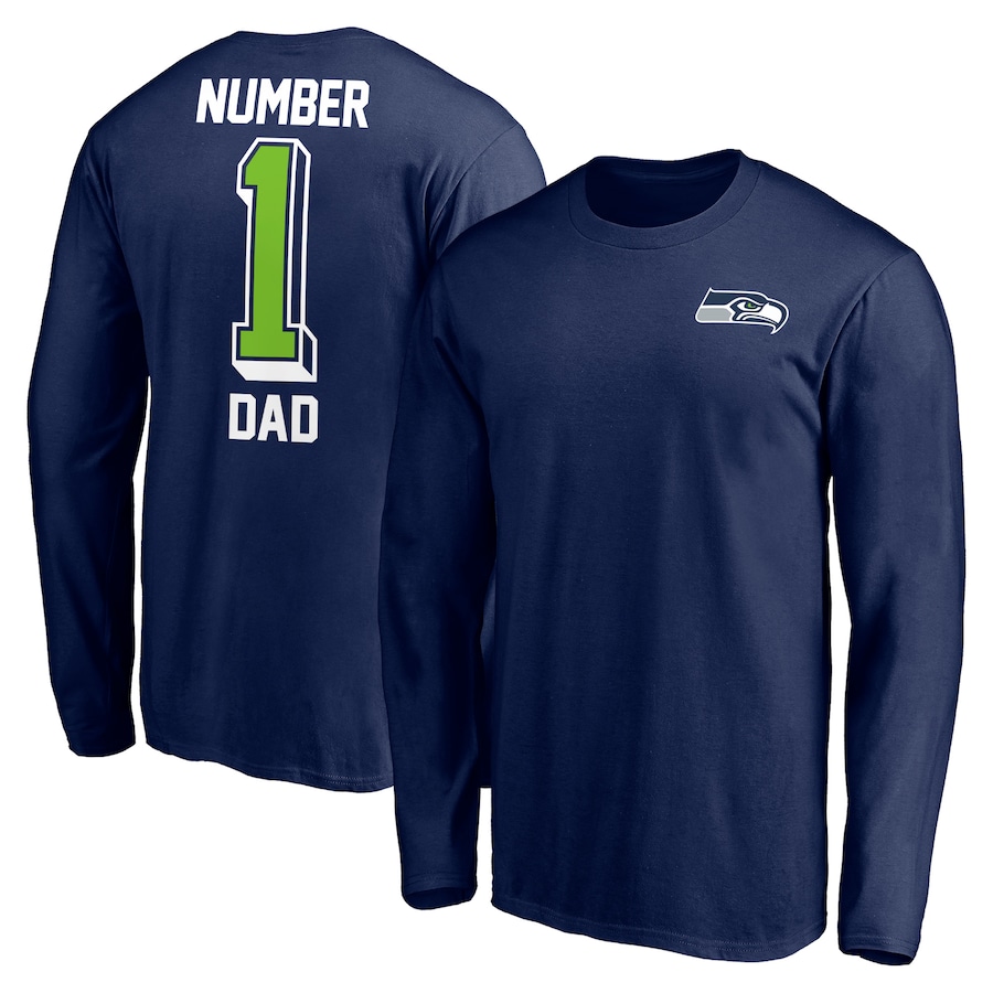 Seattle Seahawks College Navy #1 Dad Long Sleeve T-Shirt - Man