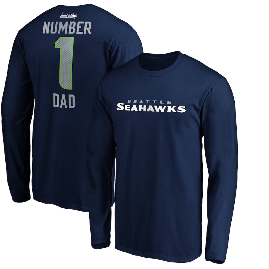 Seattle Seahawks College Navy #1 Dad Long Sleeve Team Logo T-Shirt - Man