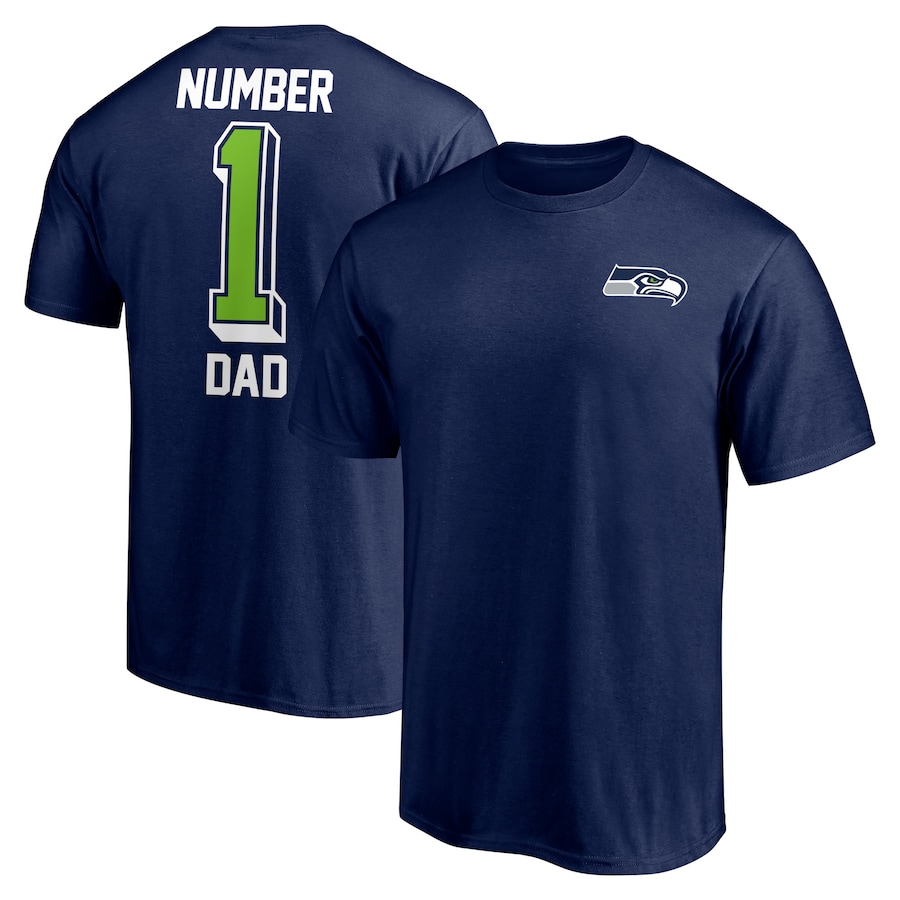 Seattle Seahawks College Navy #1 Dad T-Shirt - Man