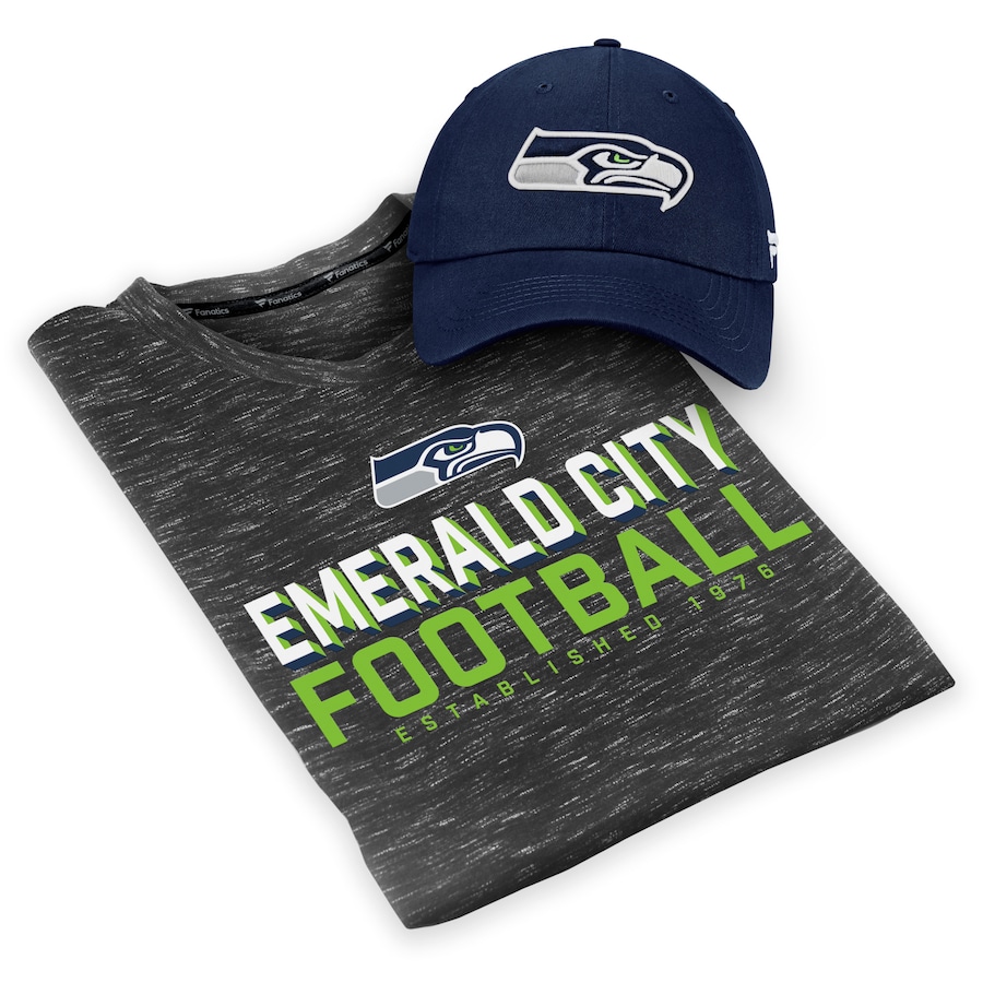 Seattle Seahawks College Navy/Heathered Black Team T-Shirt and Adjustable Hat Combo Set - Man Seattle Seahawks College Navy/Heathered Black Team T-Shirt and Adjustable Hat Combo Set - Man