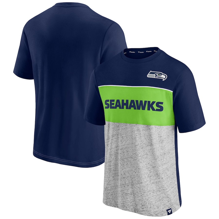 Seattle Seahawks College Navy/Heathered Gray Colorblock T-Shirt - Man