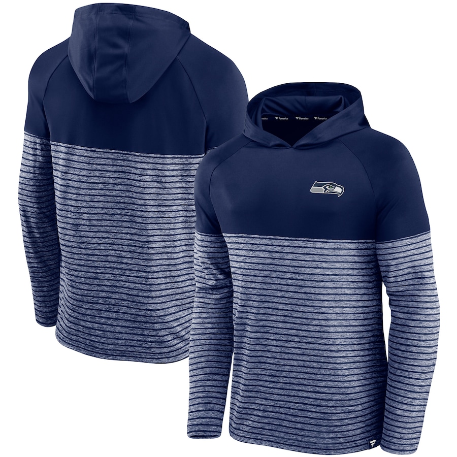 Seattle Seahawks College Navy Line Up Shadow Stripe Long Sleeve Hoodie T-Shirt - Man