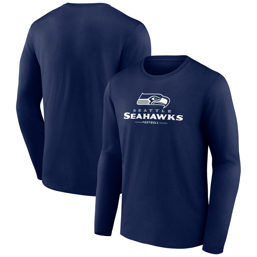 Seattle Seahawks College Navy Logo Team Lockup Long Sleeve T-Shirt - Man