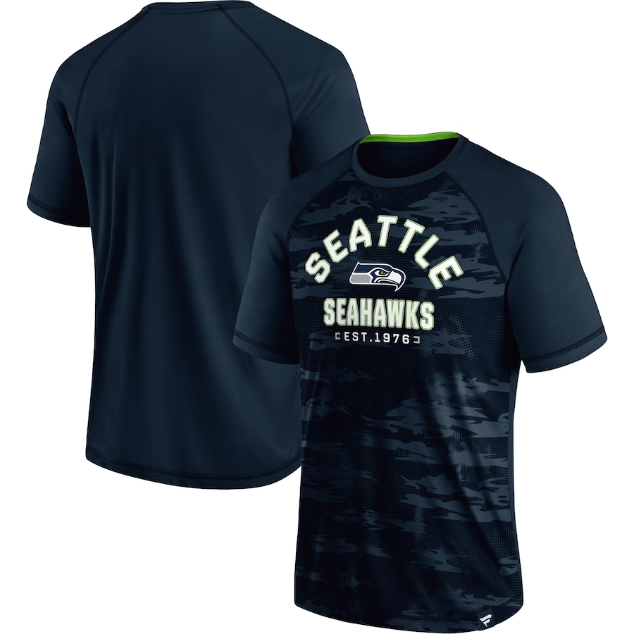 Seattle Seahawks College Navy/Neon Green Hail Mary Raglan T-Shirt - Man