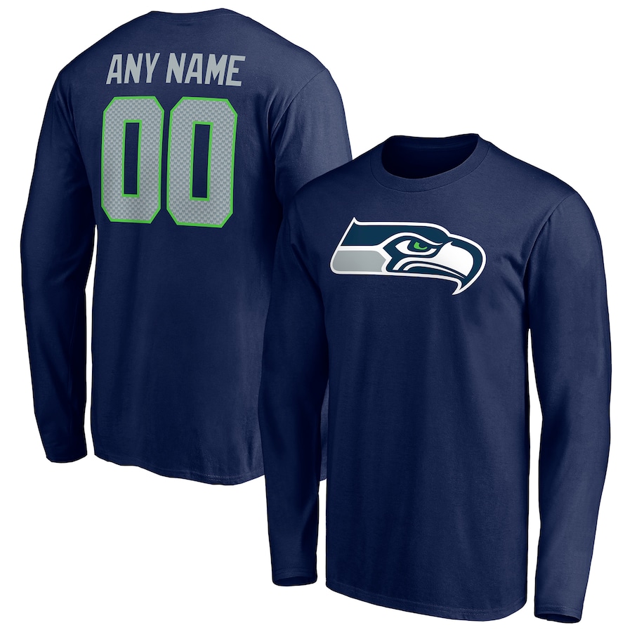 Seattle Seahawks College Navy Team Authentic Personalized Name & Number Long Sleeve T-Shirt - Man Seattle Seahawks College Navy Team Authentic Personalized Name & Number Long Sleeve T-Shirt - Man