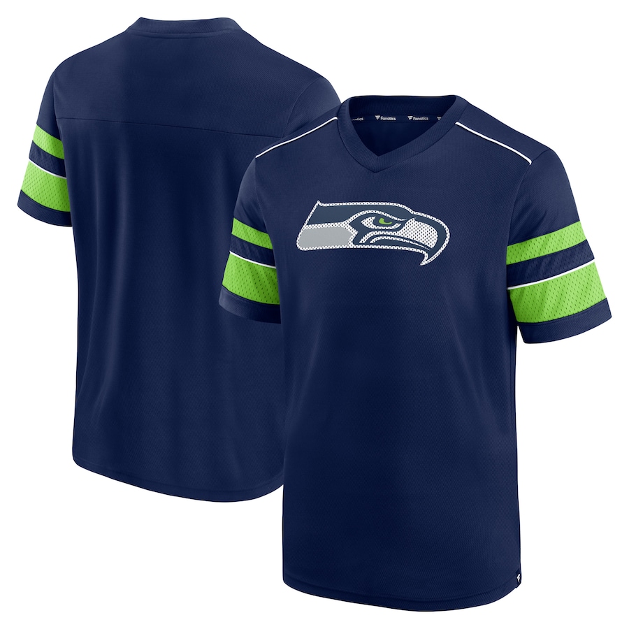 Seattle Seahawks College Navy Textured Hashmark V-Neck T-Shirt - Man