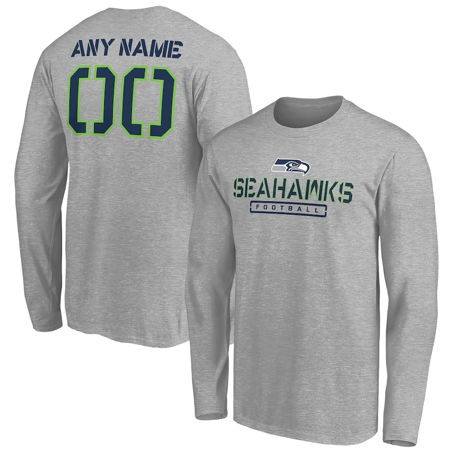 Seattle Seahawks Gray Personalized Name & Number Evanston Stencil Long Sleeve T-Shirt - Man Seattle Seahawks Gray Personalized Name & Number Evanston Stencil Long Sleeve T-Shirt - Man