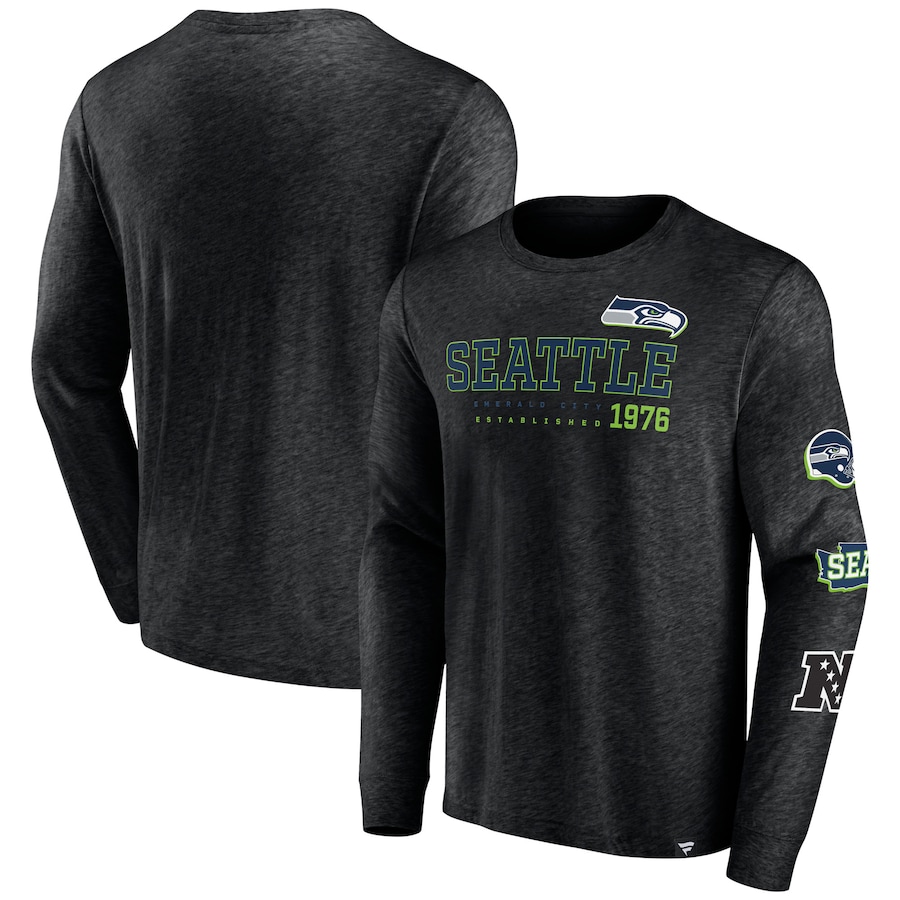 Seattle Seahawks Heather Black High Whip Pitcher Long Sleeve T-Shirt - Man