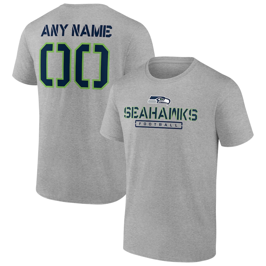 Seattle Seahawks Heather Gray Personalized Name & Number Evanston Stencil T-Shirt - Man Seattle Seahawks Heather Gray Personalized Name & Number Evanston Stencil T-Shirt - Man