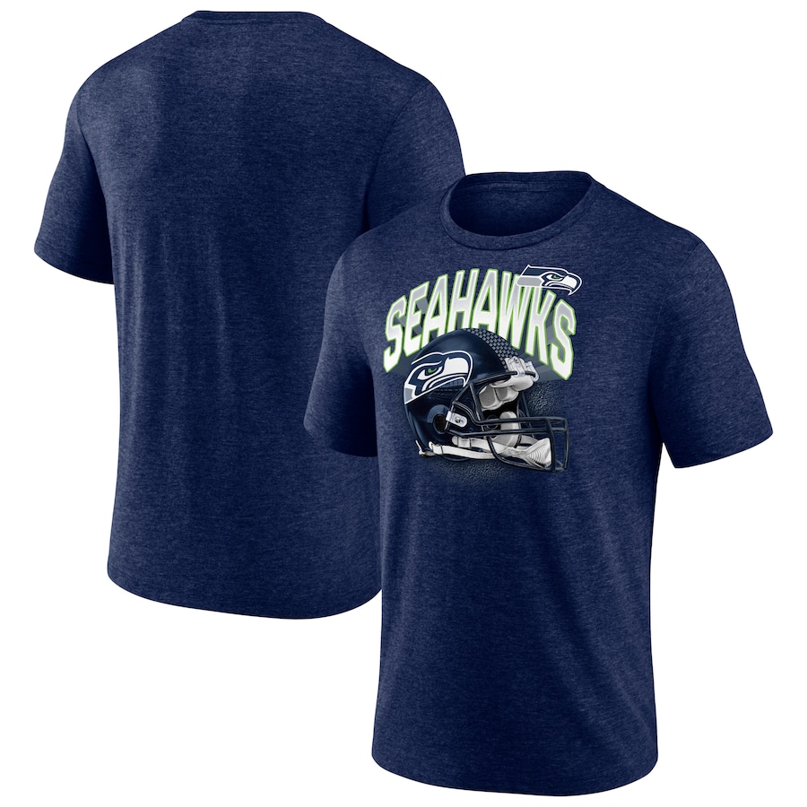 Seattle Seahawks Heathered College Navy End Around Tri-Blend T-Shirt - Man Seattle Seahawks Heathered College Navy End Around Tri-Blend T-Shirt - Man