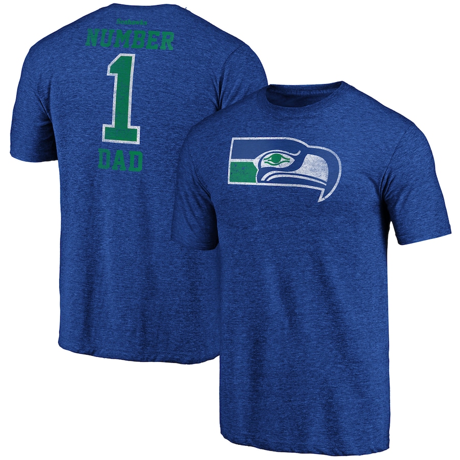 Seattle Seahawks Heathered Royal Greatest Dad Retro Tri-Blend T-Shirt - Man Seattle Seahawks Heathered Royal Greatest Dad Retro Tri-Blend T-Shirt - Man