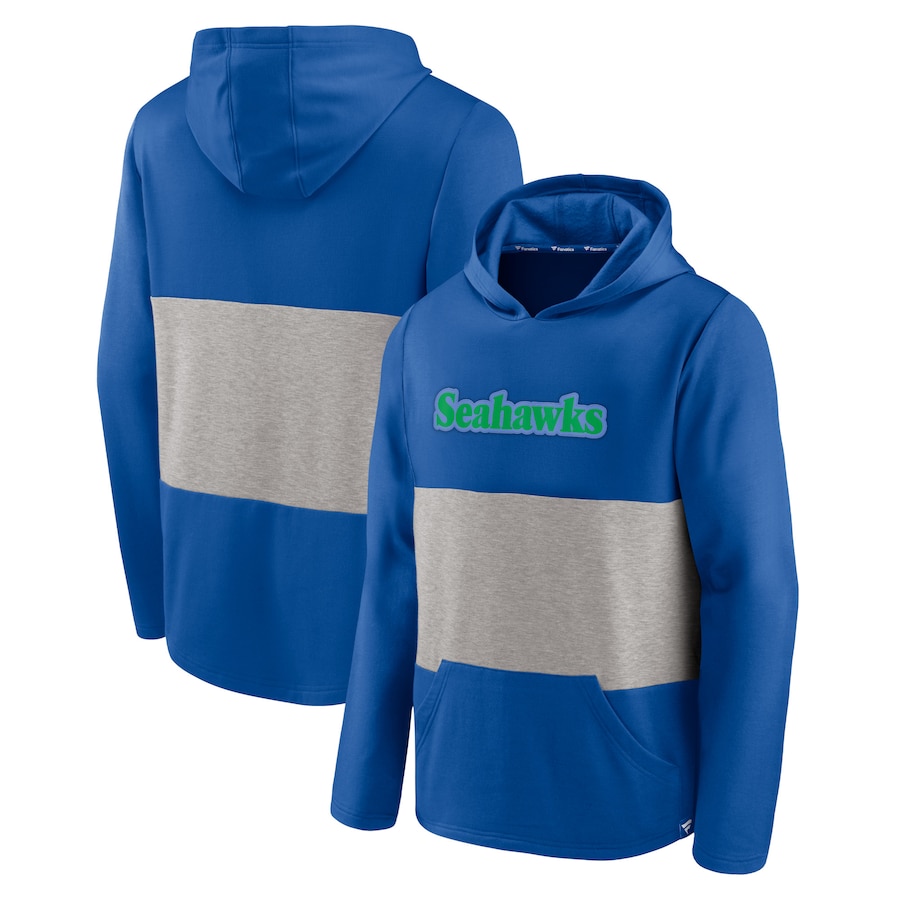 Seattle Seahawks Royal/Heathered Gray Linear Throwback Logo Pullover Hoodie - Man Seattle Seahawks Royal/Heathered Gray Linear Throwback Logo Pullover Hoodie - Man