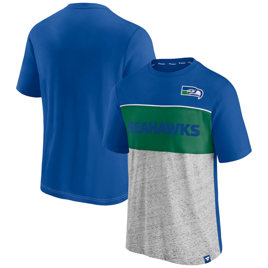 Seattle Seahawks Royal/Heathered Gray Throwback Colorblock T-Shirt - Man