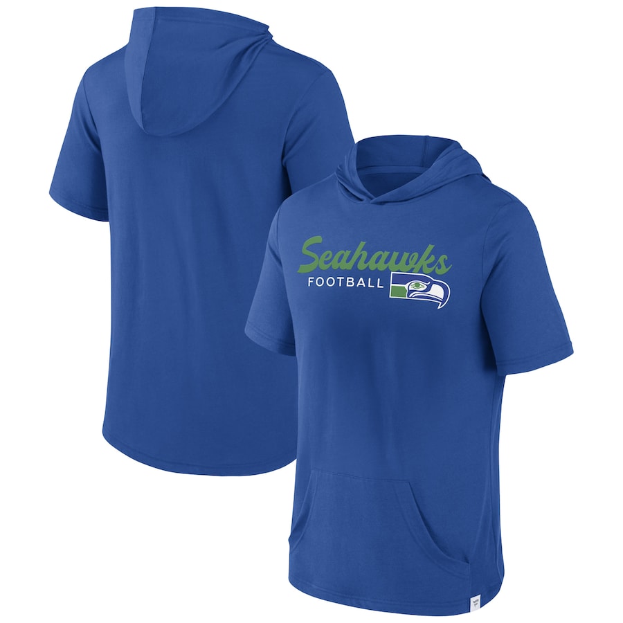 Seattle Seahawks Royal Offensive Strategy Short Sleeve Pullover Hoodie - Man Seattle Seahawks Royal Offensive Strategy Short Sleeve Pullover Hoodie - Man