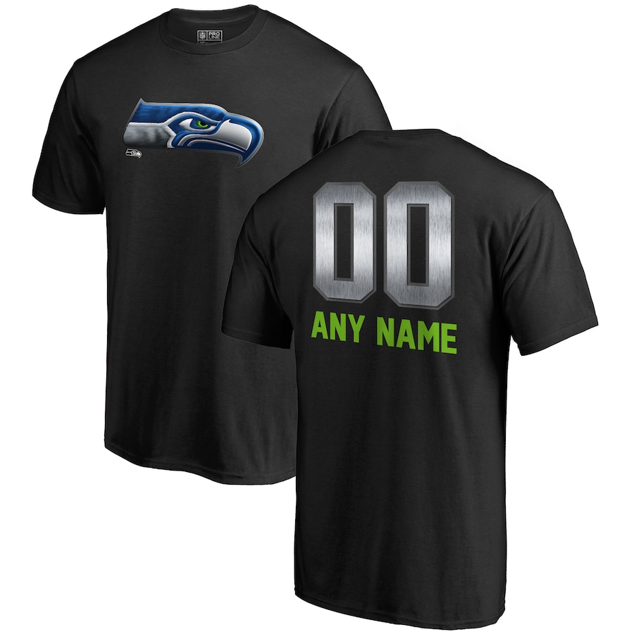 Seattle Seahawks NFL Pro Line by Black Personalized Midnight Mascot T-Shirt - Man