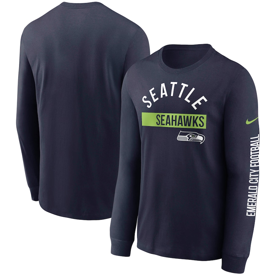Seattle Seahawks Football College Navy Fan Gear Color Bar Long Sleeve T-Shirt - Man