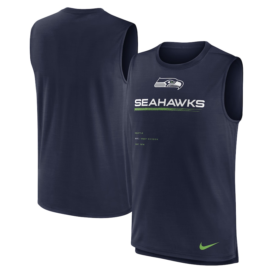 Seattle Seahawks Football College Navy Muscle Trainer Tank Top - Man Seattle Seahawks Football College Navy Muscle Trainer Tank Top - Man