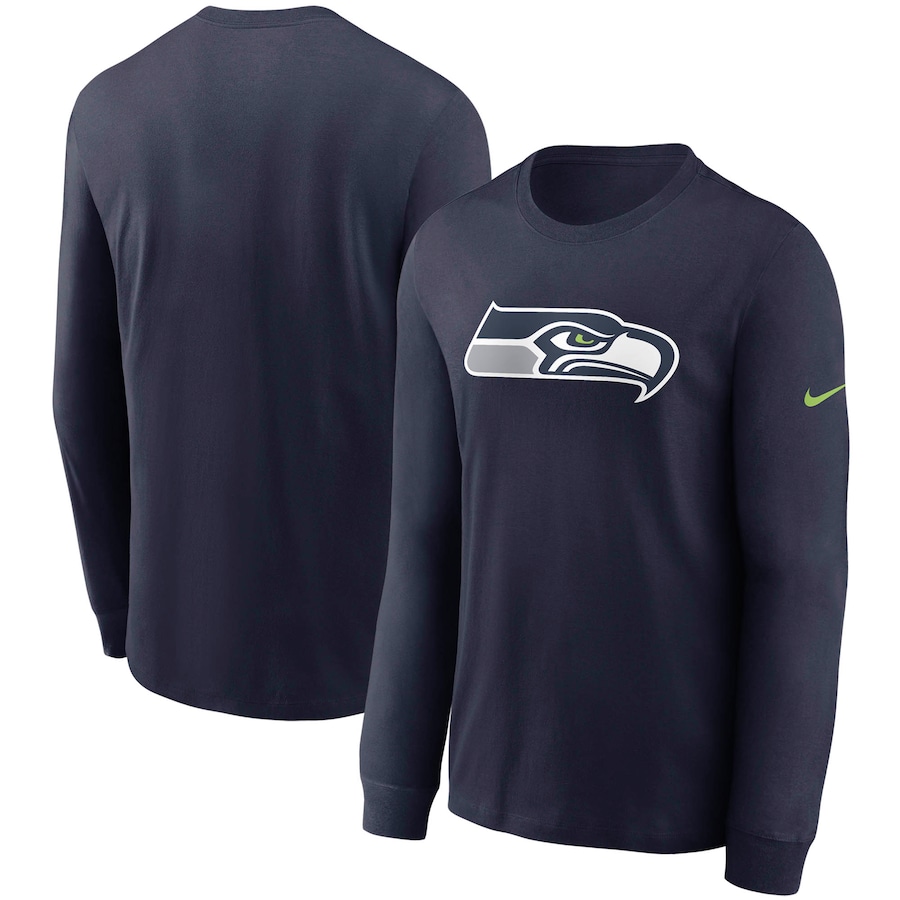 Seattle Seahawks Football College Navy Primary Logo Long Sleeve T-Shirt - Man