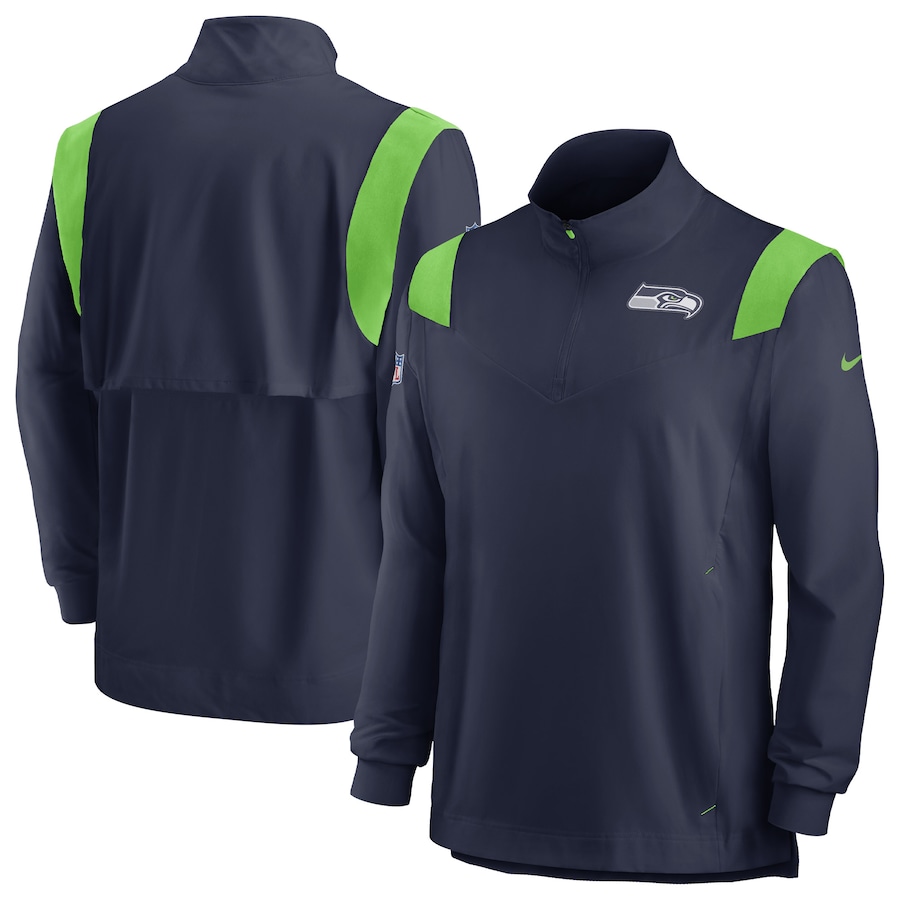 Seattle Seahawks Football College Navy Sideline Coach Chevron Lockup Quarter-Zip Long Sleeve Top - Man