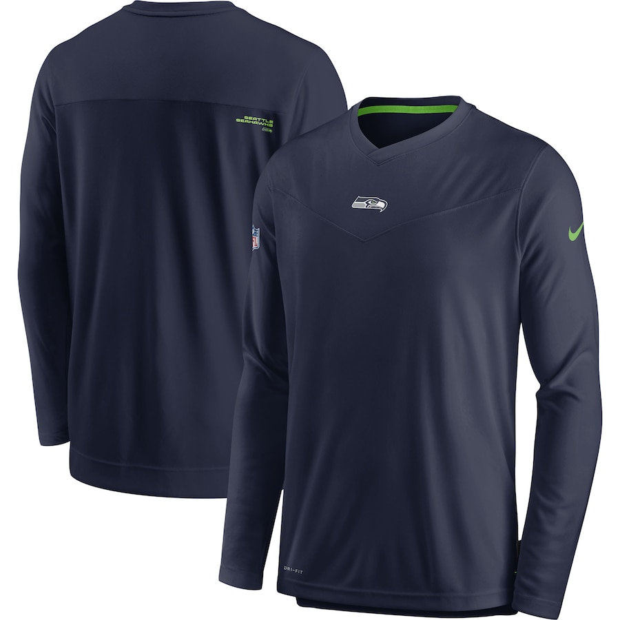 Seattle Seahawks Football College Navy Sideline Coaches Performance Long Sleeve V-Neck T-Shirt - Man Seattle Seahawks Football College Navy Sideline Coaches Performance Long Sleeve V-Neck T-Shirt - Man