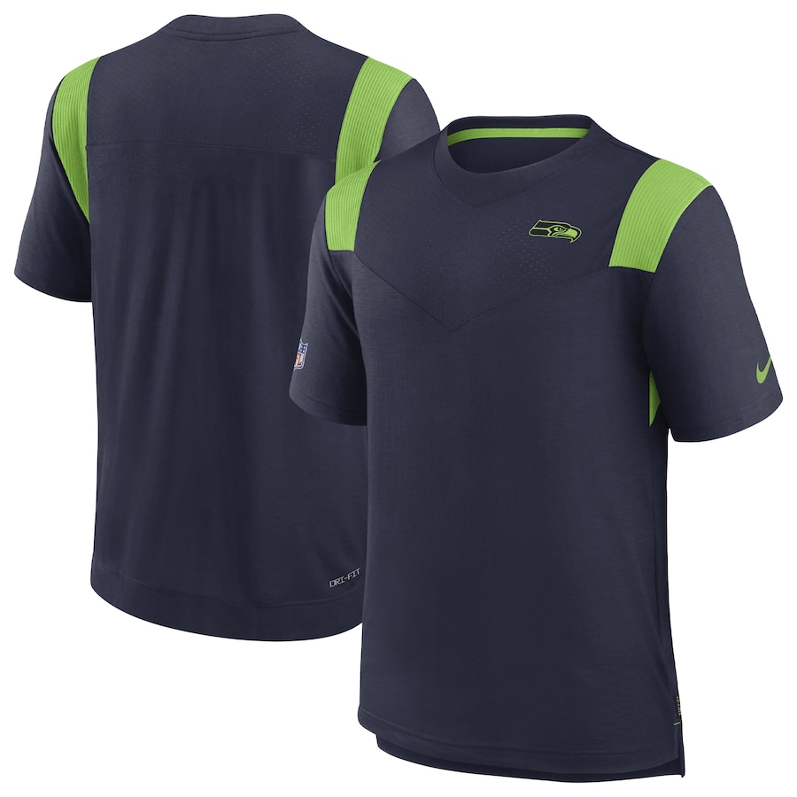 Seattle Seahawks Football College Navy Sideline Tonal Logo Performance Player T-Shirt - Man Seattle Seahawks Football College Navy Sideline Tonal Logo Performance Player T-Shirt - Man