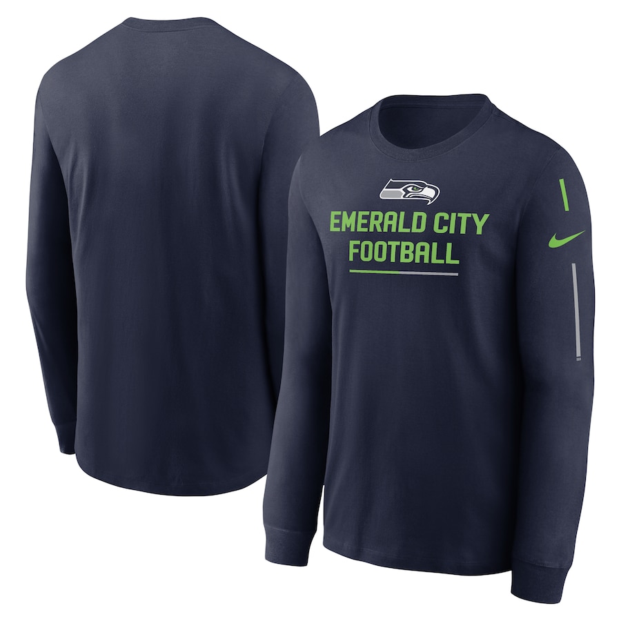 Seattle Seahawks Football College Navy Team Slogan Long Sleeve T-Shirt - Man Seattle Seahawks Football College Navy Team Slogan Long Sleeve T-Shirt - Man