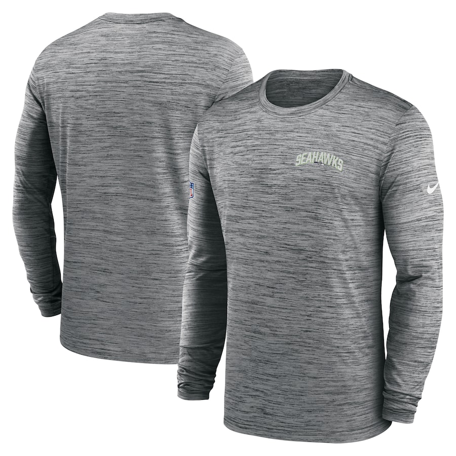 Seattle Seahawks Football Gray Sideline Velocity Athletic Stack Performance Long Sleeve T-Shirt - Man Seattle Seahawks Football Gray Sideline Velocity Athletic Stack Performance Long Sleeve T-Shirt - Man
