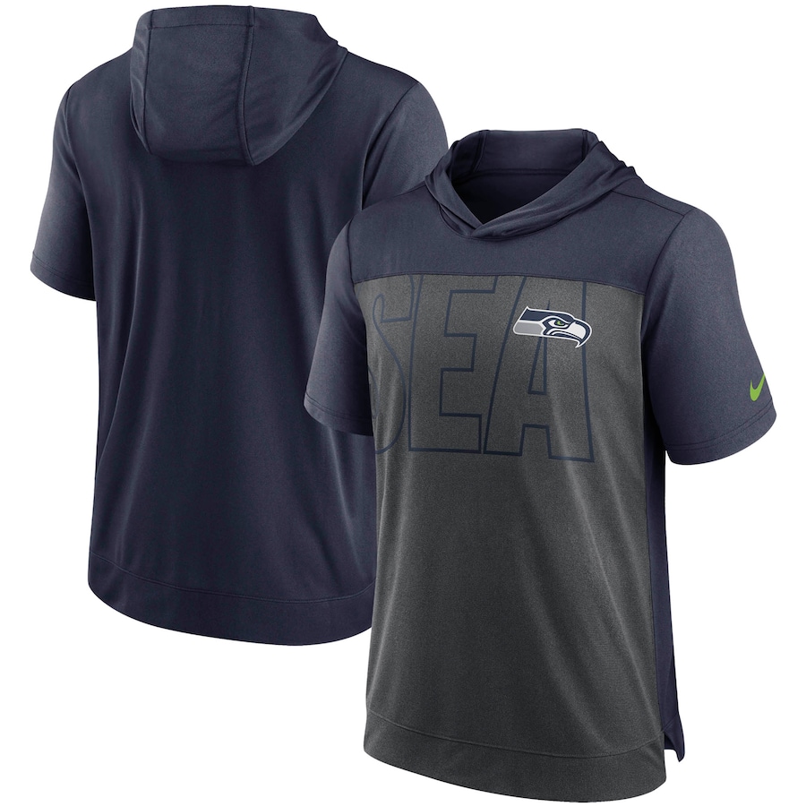 Seattle Seahawks Football Heathered Charcoal/College Navy Performance Hoodie T-Shirt - Man Seattle Seahawks Football Heathered Charcoal/College Navy Performance Hoodie T-Shirt - Man
