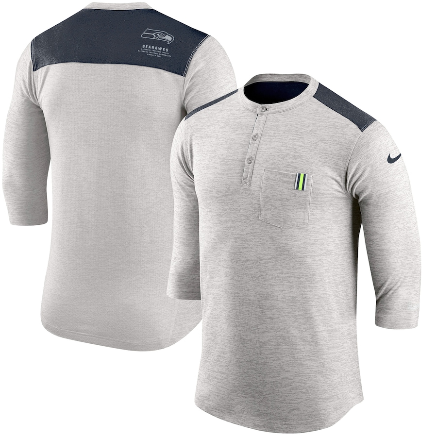 Seattle Seahawks Football Heathered Gray/College Navy Performance Henley 3/4-Sleeve T-Shirt - Man